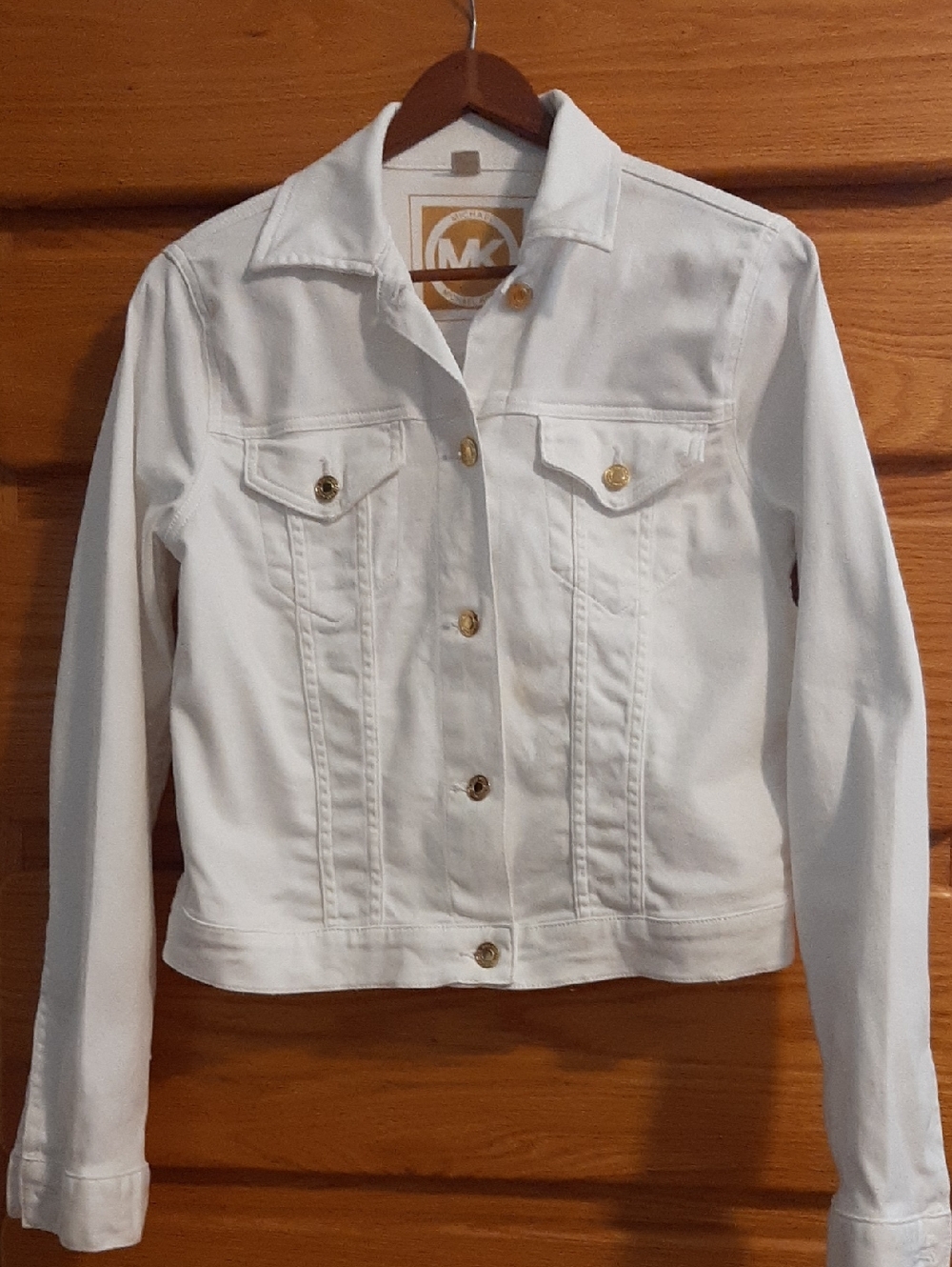 Michael Kors White Denim Jacket with Gold Buttons